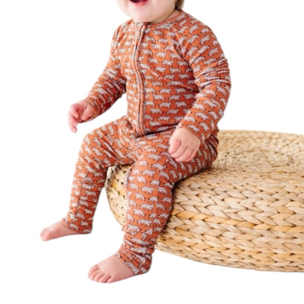 Wild Woven Terracotta Tigers Ribbed Zip Romper